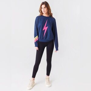 Aviator Nations  Blue Sweatshirt with Pink Lightning Bolt size small